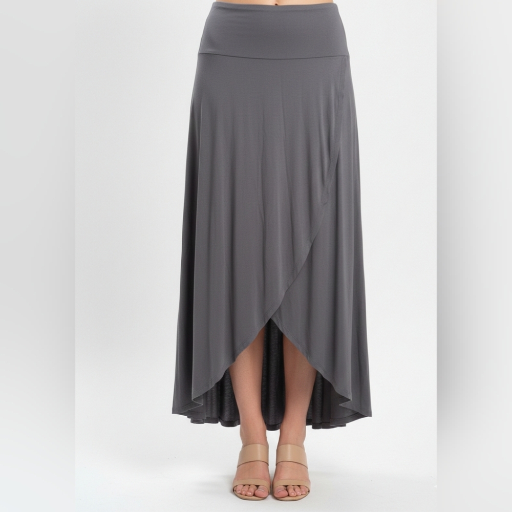 Azules Charcoal Gray High-Low Faux Wrap Maxi Skirt - XL NWT - Picture 5 of 14